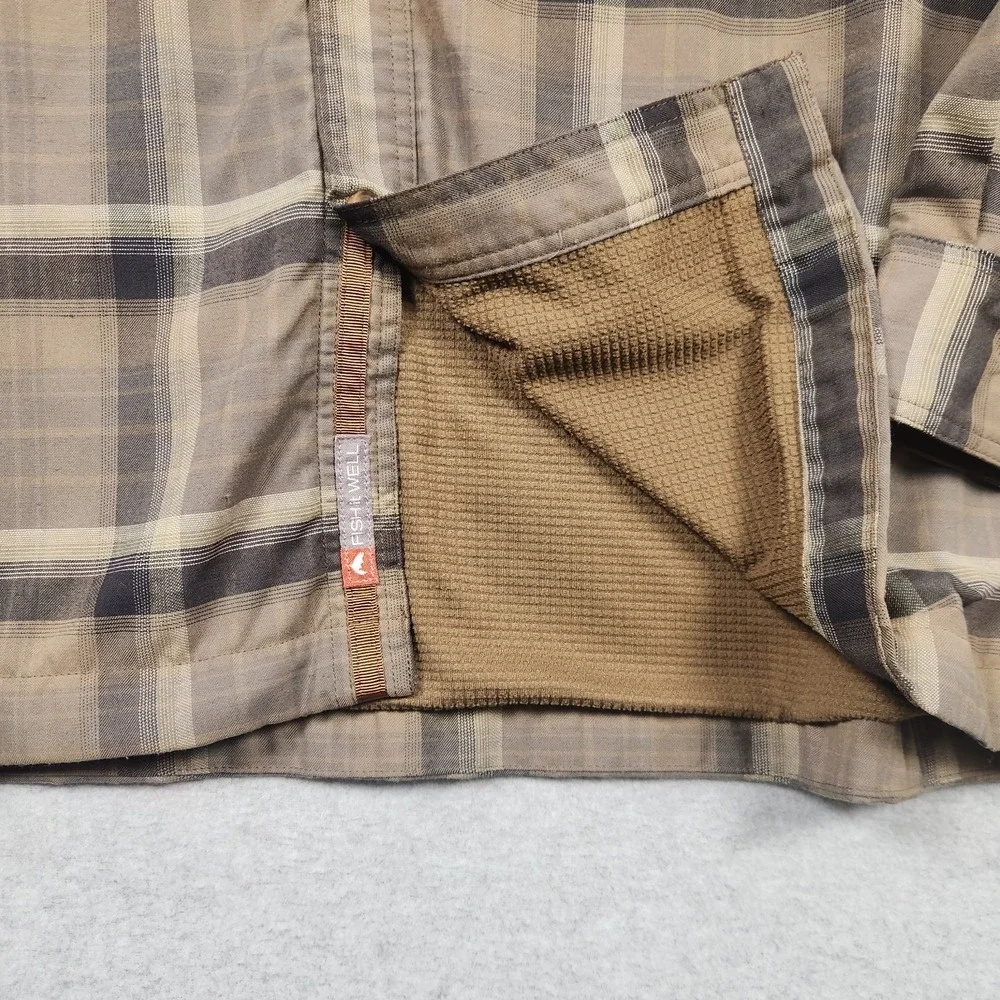 Simms Shirt Mens XL Brown Plaid Fleece Lined Flannel Button Up Outdor Fishing - Picture 5 of 11